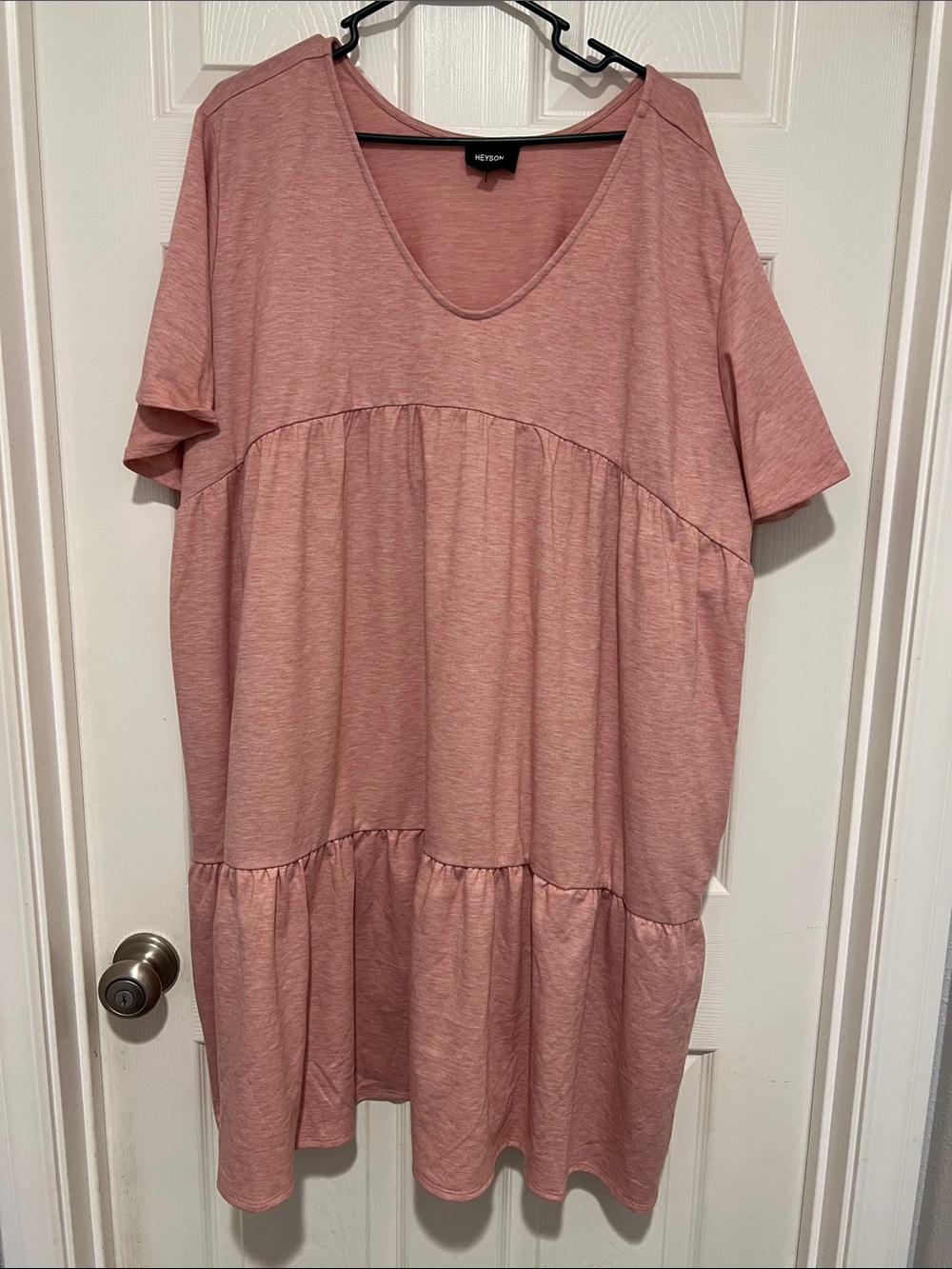 V-Neck Tiered Tunic Dress in Dusty Rose
